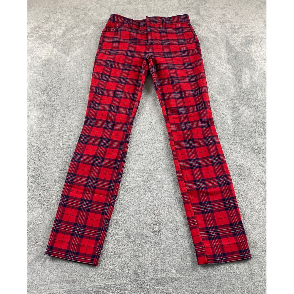 Gap‎ Signature Skinny Ankle Pants Womens 2 Red Navy Blue Plaid Tartan Trousers